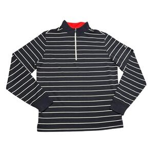 FootJoy Quarter Zip Golf Pullover Men's Medium Navy Blue White Striped Club Logo